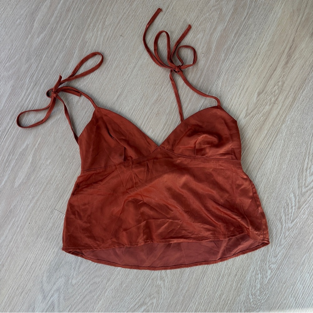 WeWoreWhat Rust Orange Tie-Strap Top